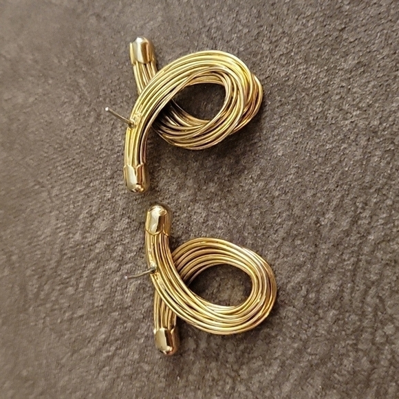 VTG Goldtone Twisted Sculptural Rope Chunky Mod Statement Post Earrings - Picture 3 of 3